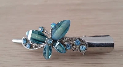 vintage hair barrettes large With Blue Glass  Butterfly - Image 1 of 2