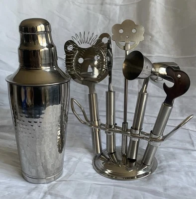 Коктейльный шейкер Godinger из нержавеющей стали и набор барных инструментов из 6 предметов, неиспользованные - Изображение 1 из 4
