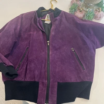 Jaqueta de couro vintage roxa ameixa tamanho grande anos 90 - Imagem 1 de 4
