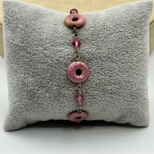 Elegant Pink Rhodochrosite and sterling Silver Bracelet with Crystal Accents - Picture 1 of 7