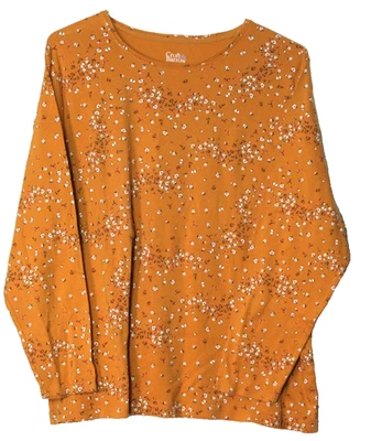 CROFT & BARROW TEE SHIRT ladies size 2X golden orange white floral long sleeve - Image 1 of 4