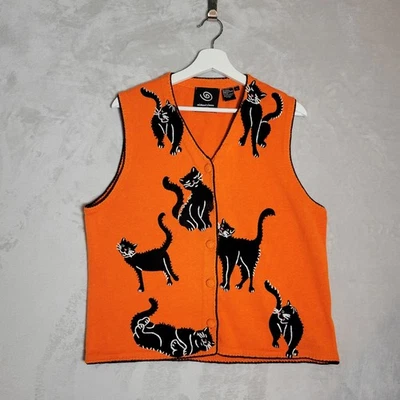 Michael Simon Event Halloween Sweater Vest Large Black Cats Sequin Eyes - Image 1 of 4