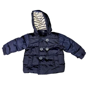 Kids Baby Gap Puffer Pea Coat Winter Jacket - Navy Blue - Size 6-12 Months - Picture 1 of 6