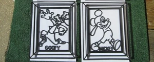 Vintage Walt Disney Goofy Mickey Mouse Baseball Plastic Black Silhouette Frames - Picture 1 of 7