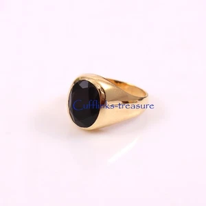Natural Black Onyx  Gemstone Gold Plated 925 Sterling Silver Ring For Men's #499 - Picture 1 of 6