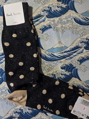 Paul Smith Mens Italian Cotton Silk Mix Socks Edgar Neps Black Ecru M399 1-Size - image 1 of 4