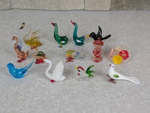 HAND BLOWN GLASS MINITURE BIRD LOT SWAN FEEDER DOVE CHICKEN PEACOCK DUCK - Bild 1 von 8