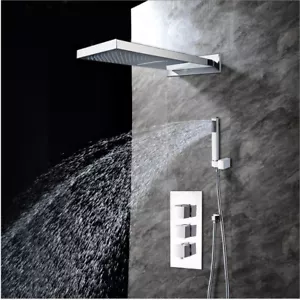 Juego de grifo de ducha cromado cascada lluvia latón cabezal de ducha de lujo grifo mezclador - Imagen 1 de 12