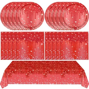 Red Party Decoration 41PCS Happy Birthday Tableware Plates Napkins Tablecloth - Picture 1 of 7
