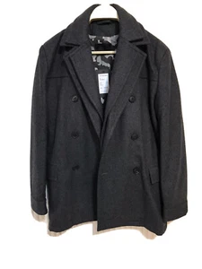 Jack & Jones Mens Wool Pea Coat Jacket Sz M Charcoal Gray New With Tag - Picture 1 of 9