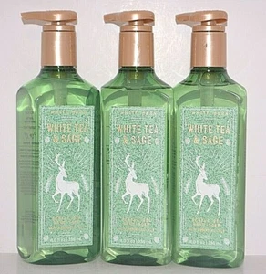 3 BATH & BODY WORKS WHITE BARN WHITE TEA & SAGE GENTLE GEL HAND SOAP WASH 8 OZ - Picture 1 of 2