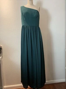 vera wang white, green long one shoulder formal/prom dress, size 14 - Picture 1 of 5