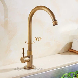 Brass Antique Kitchen Sink Faucet Swivel Spout Single Handle Cold Water Tap Tall - Picture 1 of 3