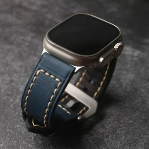 Correa de reloj de cuero genuino vintage para Apple Watch Band Ultra 49 mm 9 8 7 6 5 4 - Imagen 1 de 23