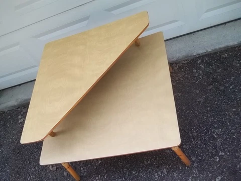 Vintage Solid Wood Rattan Coffee Corner Table 2 Tier Mid Century Cover