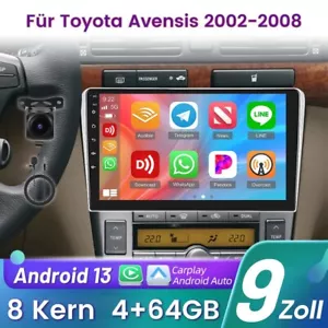 4+64G Für Toyota Avensis T25 2002-2008 Carplay Autoradio Android 13 GPS WiFi KAM - Bild 1 von 17