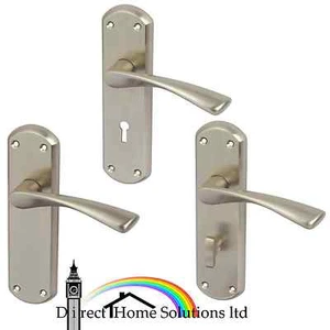 Hafele Olton Interior Door Satin Nickel Lever Handles On Backplates, Zinc Alloy - Picture 1 of 6