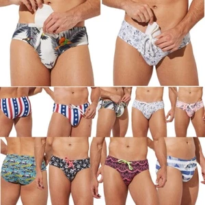 Men's Lace Up Swim Briefs Push Padded Bikini Beach Surf Floral Underwear Trunks - Picture 1 of 46