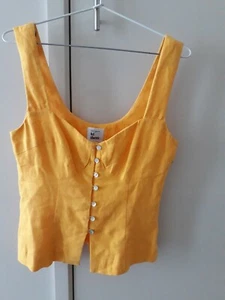 Hi There Karen Walker NWT NEW Linen Daisy Yellow Corset Top 8 Shell Buttons CUTE - Picture 1 of 12