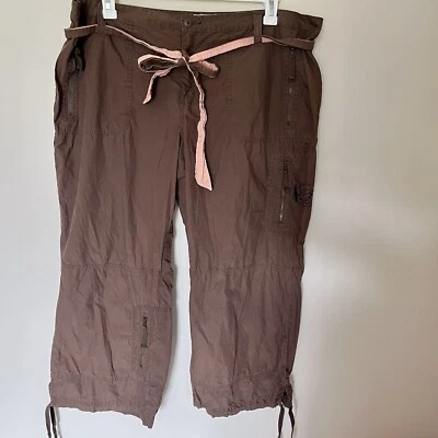 Vtg Y2k Old Navy Brown Low Rise Authentic Cargo Cropped Womens Sz 20 Drawstring - Image 1 of 4