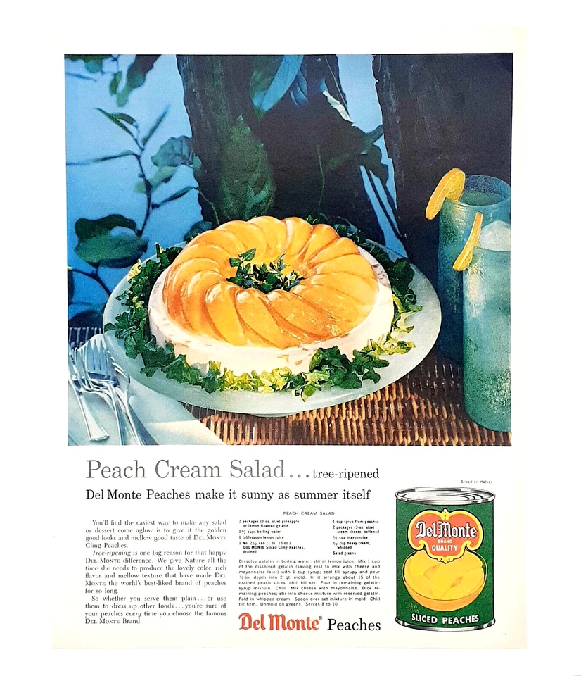 Del Monte peaches ad vintage 1960 peach cream salad original advertisement - Image 1 of 1