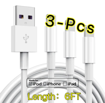 3PCS Charger 6FT Cable Heavy Duty Charging Cord For iPhone 6 7 8 iPhone XS XR 5 - Image 1 of 4