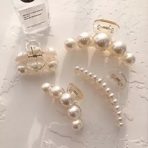 4pcs Pearl Hair Claw Styling Clips Strong Hold Gift Accessories for Women Girls - Picture 1 of 6