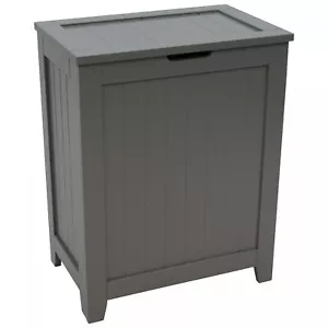 New Contemporary Hamper Gray Wooden Laundry Bin Sturdy Country Design Bathroom - Picture 1 of 2