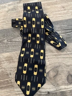 Don Loper Designer All Silk Tie ~ Black & Lt. Yellow Geometric - Image 1 of 4