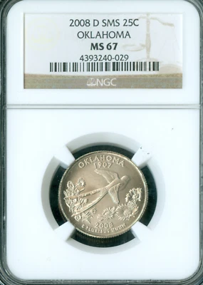 2008 D OKLAHOMA QUARTER NGC MS67 SMS - Image 1 of 2
