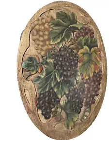 Oval Flemish Art Co Grapevine Motif pyrography wooden art plaque - Picture 1 of 2