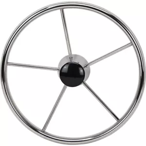 Boat Steering Wheel 5 Spoke Stainless Steel 10° Dish 390mm Diameter 3/4" Shaft - Picture 1 of 4