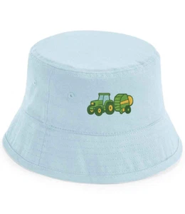 Tractor & Baler Bucket Hat – Embroidered Farm Equipment Gift - Picture 1 of 5