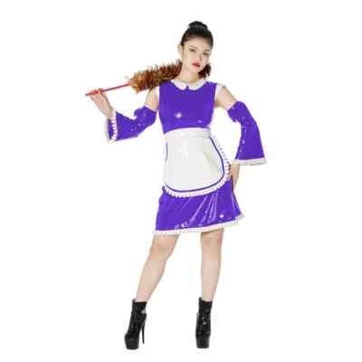 Anime Maid Outfit Lolita Peter Pan PVC Leather Dress with Apron Sissy Cosplay  - Image 1 of 4