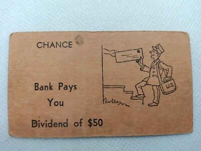 Tarjeta Monopoly 1935 de colección original rara oportunidad (el banco te paga dividendo de $50} Foto 1 de 2