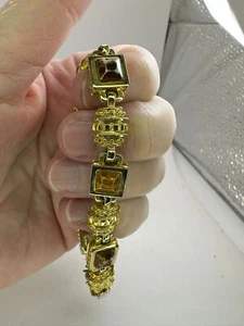Bracciale Maglia 7" Topazio Quadrato Cabochon Vintage M-5231 - Foto 1 di 5