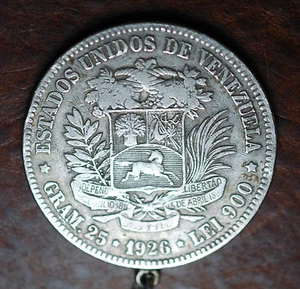 1926 Venezuela 5 Bolivar argento .900 - Foto 1 di 2