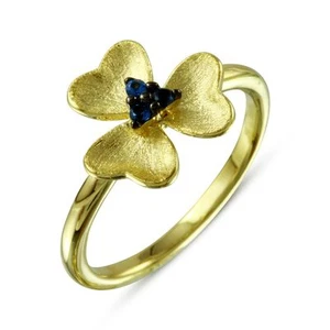 FLOWER RING  W/ LAB SAPPHIRE /SZ 5 - 9/ 14K YELLOW GOLD OVER 925 STERLING SILVER - Picture 1 of 3