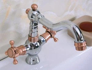 Chrome & Red Copper Swivel Spout Bathroom Kitchen Faucet Vessel Sink Mixer Tap - Picture 1 of 8