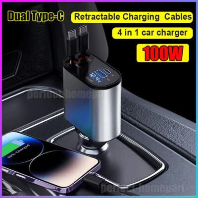 Cargador de coche retráctil 4 en 1 doble puerto USB tipo C cable adaptador de carga rápida Foto 1 de 4