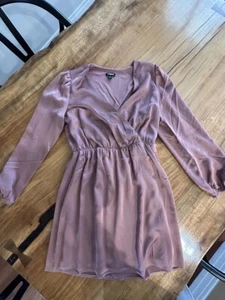 Express Womens Long Sleeve Satin V-Neck Tunic Dress Medium Small Pink - Picture 1 of 3