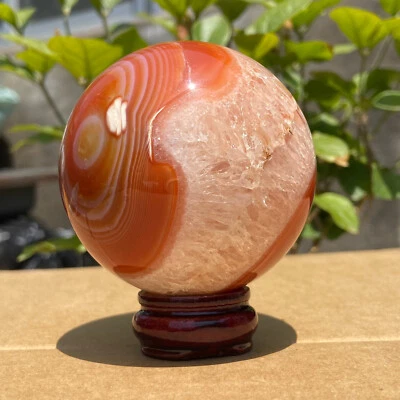 431G Natural Rojo Naranja Ágata Cornalina Cristal Pulido Bola Palma Piedra Foto 1 de 4