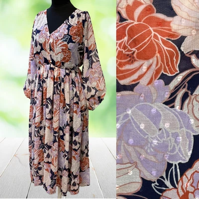 TORRID Dress Womens 2X Floral Clip Dot Chiffon Balloon Sleeve Midi Sheer Lined - Image 1 of 4