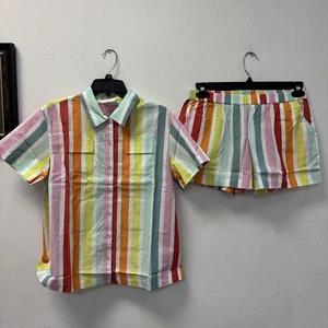 LAKE Womens Striped Pajama Shorts Size Small Multi Color Stripe  Cotton - Picture 1 of 5