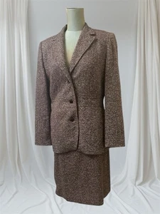 Vintage Casual Corner Suit Sz 8 Skirt Blazer Wool Silk Blend Brown Mocha Tweed - Picture 1 of 6