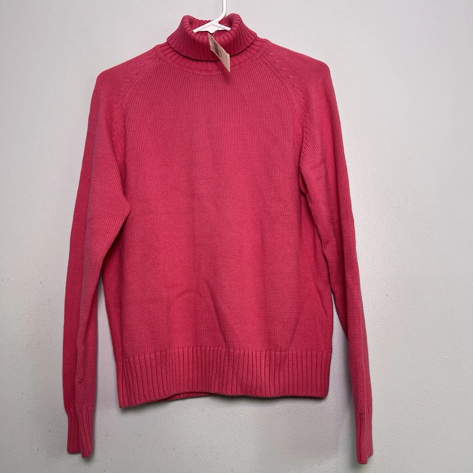 NWT Pria Women's Turtleneck Cable Knit Sweater Sz L 100% Cotton Pink Simple - Image 1 of 4