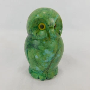 Vintage Italy Italian Carved Green Solid Marble Stone Owl Bird Figurine 3 1/2" - Picture 1 of 11