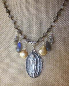 Love Virgin of Guadalupe Labradorite Heals Necklace by Peasant Princess 17 inch - Picture 1 of 10