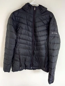 Columbia Omni-Heat Women’s Puffer Jacket L Hooded Black Thermal Fleece Lined - Picture 1 of 6