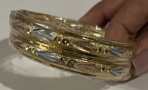 Gold Plated Tri Color Women’s Indian 2 Piece Bangle Set New - Picture 1 of 5